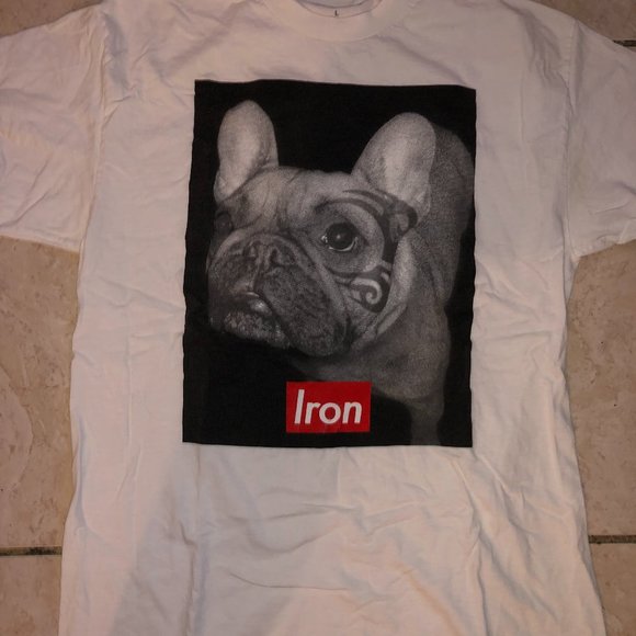 IRON MIKE BULLDOG WITH TATOO FACE T-SHIRT SIZE L White Jeepney Vintage - Picture 1 of 3